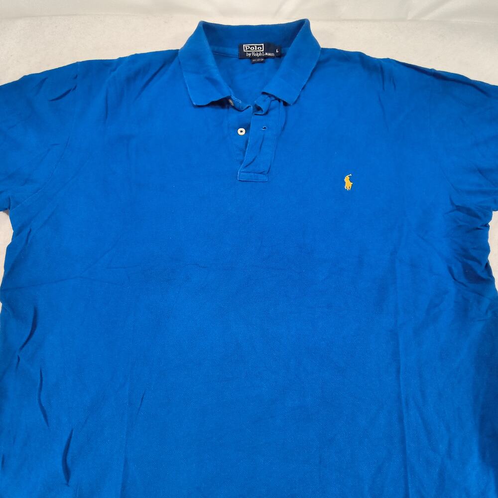 Polo by Ralph Lauren Collared Short Sleeve Polo Shirt Mens Size L Blue Yellow